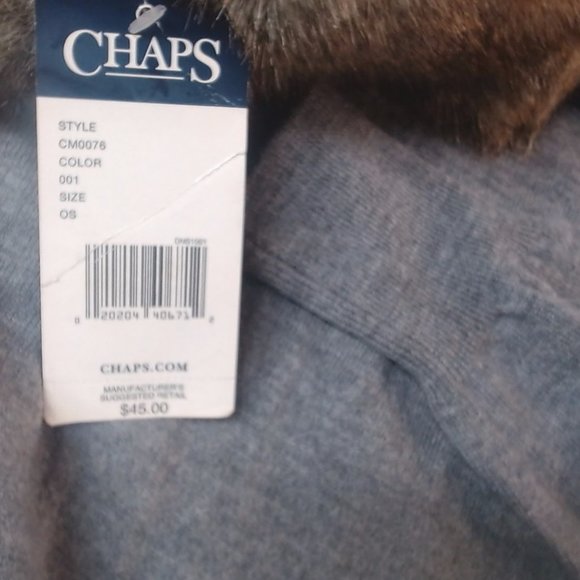 Men' Winter Trapper Hat Chaps Gray Wool Blend Earflaps Faux Fur Lined NWT OS - Picture 7 of 7